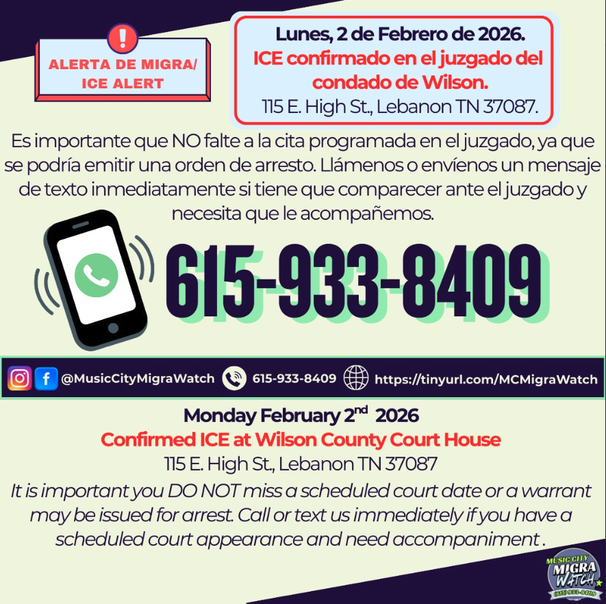 Denuncia a ICE enviando un mensaje de texto 615-933-8409